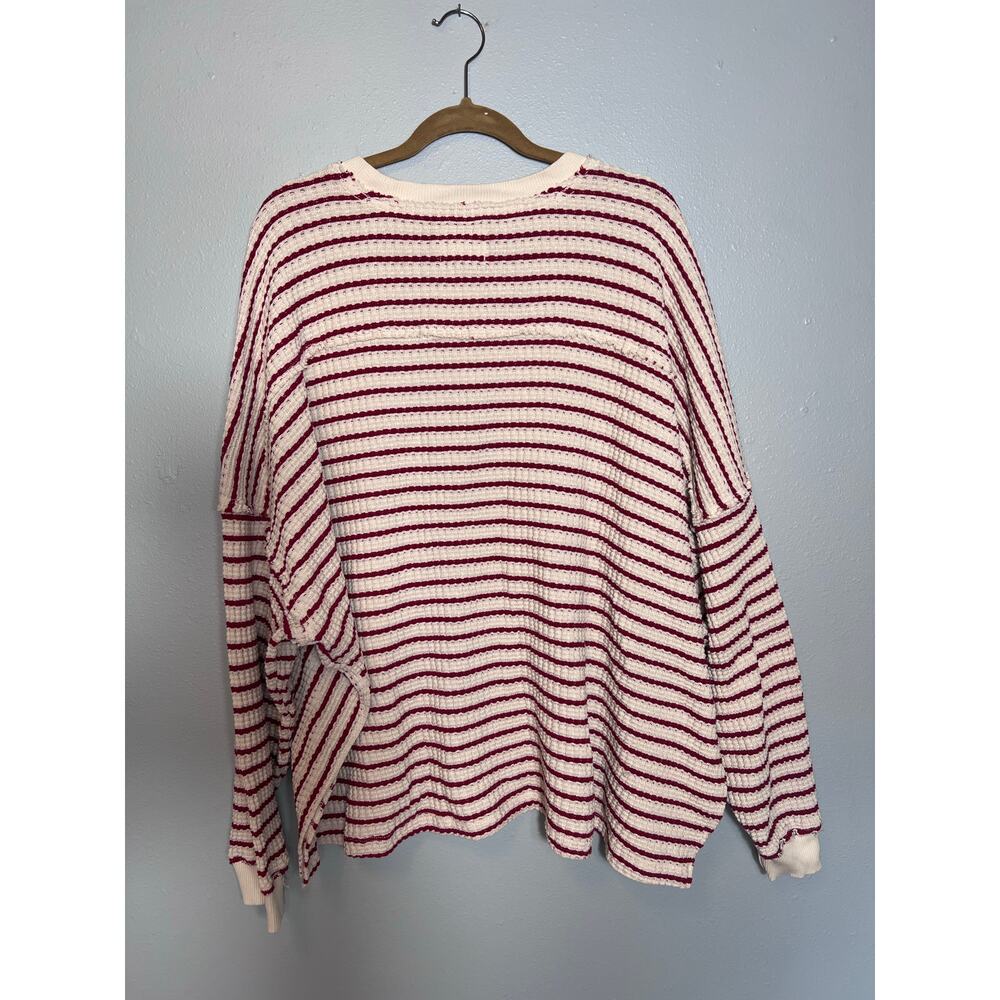 American Eagle Oversized Slouchy Waffle Knit Ribbed Striped Pullover Soft Cozy - Picture 10 of 10